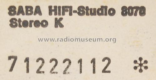 HiFi Studio 8070 Stereo K; SABA; Villingen (ID = 1727302) Radio
