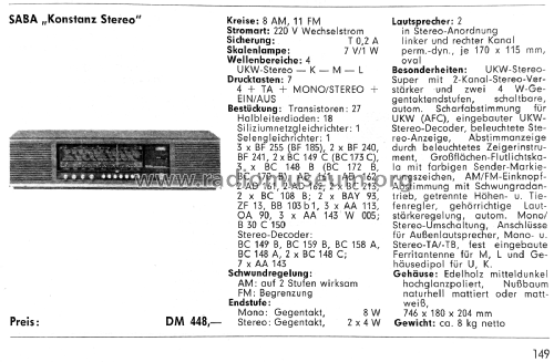 Konstanz Stereo F Mod. KN-F; SABA; Villingen (ID = 2961360) Radio