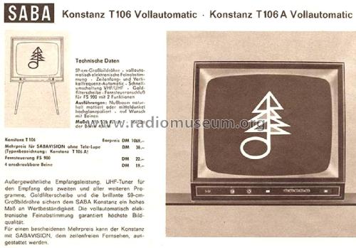 Konstanz T106 Vollautomatic; SABA; Villingen (ID = 2048712) Televisore