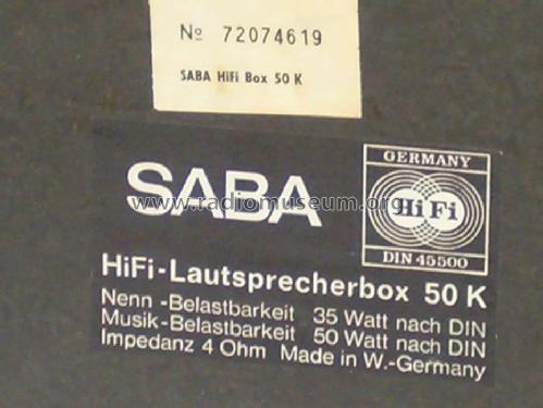 HiFi-Lautsprecherbox 50-K; SABA; Villingen (ID = 453466) Altavoz-Au