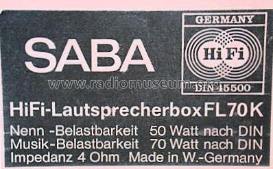 HiFi-Lautsprecherbox FL 70 K; SABA; Villingen (ID = 609106) Lautspr.-K