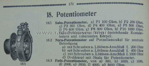 Potentiometer P1 P2 P3 P4 P5 P6 P8 P10; SABA; Villingen (ID = 1774322) Radio part