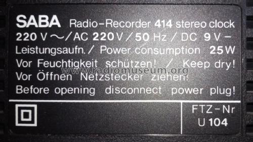 Radio-Recorder 414 Stereo Clock RCR 414; SABA; Villingen (ID = 2787062) Radio