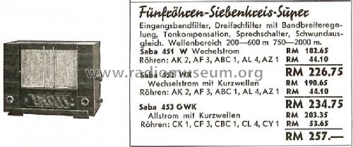 S-451W 451W; SABA; Villingen (ID = 1390302) Radio