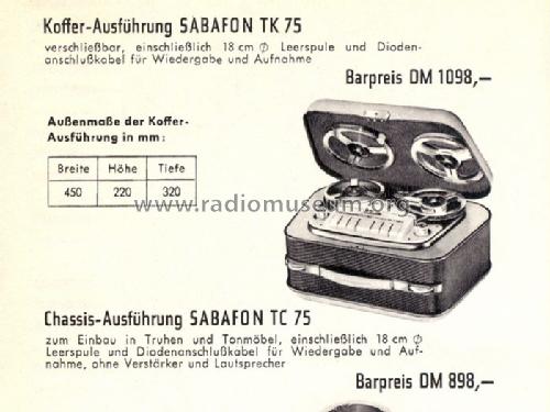Sabafon TK75; SABA; Villingen (ID = 692129) Enrég.-R