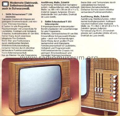 Schauinsland Electronic T 250; SABA; Villingen (ID = 2054853) Television