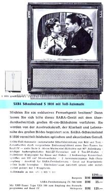 Schauinsland S1016; SABA; Villingen (ID = 2895541) Television