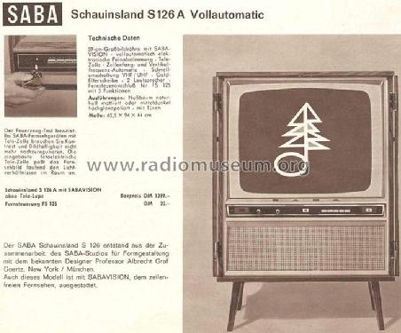 Schauinsland S126 A Vollautomatic; SABA; Villingen (ID = 691976) Television