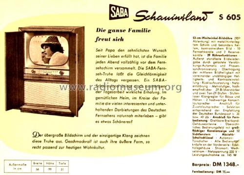 Schauinsland S605; SABA; Villingen (ID = 2900883) Television