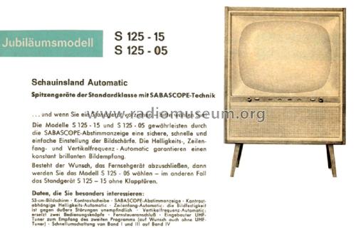 Schauinsland S125-15 Automatic; SABA; Villingen (ID = 2050748) Television