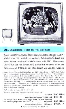 Schauinsland T1005; SABA; Villingen (ID = 2895244) Television