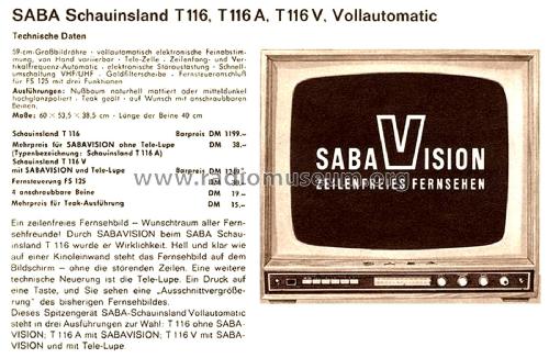 Schauinsland T116 A Vollautomatic; SABA; Villingen (ID = 2910999) Television