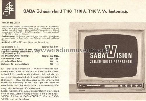 Schauinsland T116 A Vollautomatic; SABA; Villingen (ID = 691983) Television