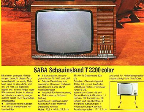 Schauinsland T2200 Color F; SABA; Villingen (ID = 2050868) Television