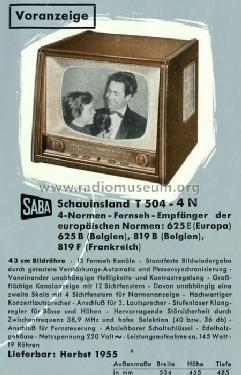 Schauinsland T504-4N; SABA; Villingen (ID = 206506) Televisión