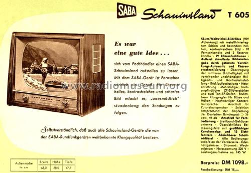 Schauinsland T605; SABA; Villingen (ID = 2900493) Televisión