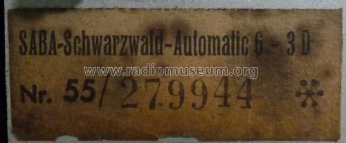 Schwarzwald-Automatic 6-3D; SABA; Villingen (ID = 690656) Radio
