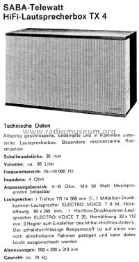 Telewatt TX4; SABA; Villingen (ID = 2351899) Speaker-P