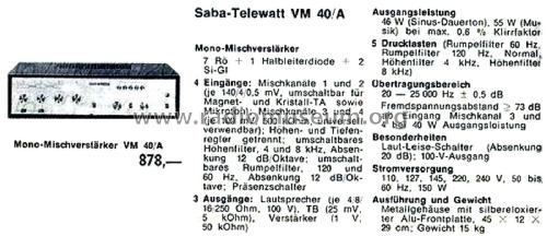 Telewatt VM40A; SABA; Villingen (ID = 2958706) Ampl/Mixer