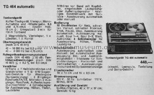 TG464 Automatic; SABA; Villingen (ID = 199155) R-Player