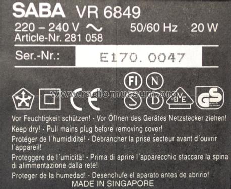Videorecorder VR6849; SABA; Villingen (ID = 1531364) R-Player