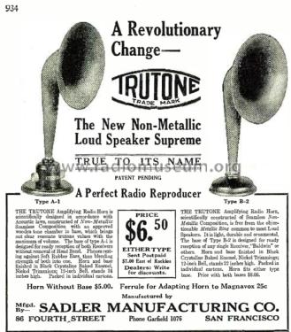 Trutone Amplifying Radio Horn Type B-2; Sadler Manufacturing (ID = 2037158) Parleur