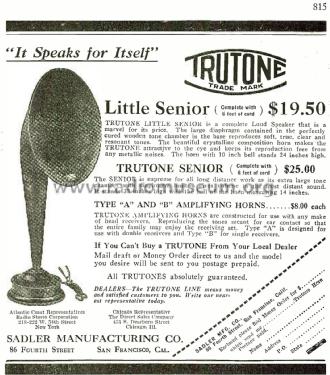Trutone Loud Speaker Little Senior; Sadler Manufacturing (ID = 2037164) Altavoz-Au
