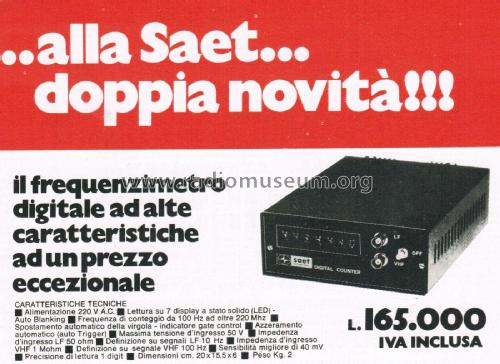 Frequenzimetro Digitale - Digital Counter ; SAET; Milano (ID = 2740344) Equipment