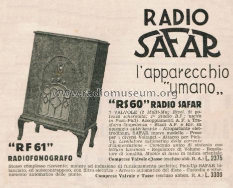 Radiofonografo RF61; SAFAR Società (ID = 2532395) Radio