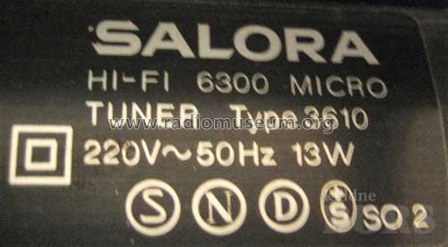 Hi-Fi 6300 Micro Tuner 3610; Salora; Salo (ID = 2654582) Radio