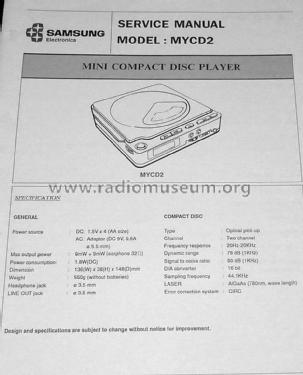 Mini Compact Disc Player MYCD2; Samsung Co.; Daegu (ID = 1728327) Reg-Riprod