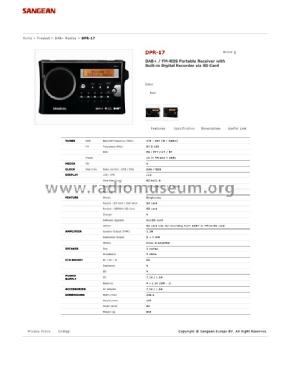 DAB+ / FM RDS Portable Receiver Digital Radio DPR-17; Sangean; Chung Ho (ID = 2563744) Radio