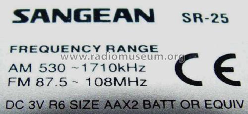 FM/AM Portable Radio SR-25; Sangean; Chung Ho (ID = 706011) Radio