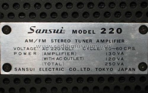 AM/FM Stereo Tuner Amplifier 220; Sansui Electric Co., (ID = 818985) Radio