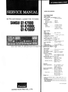 Auto Reverse Cassette Tuner GT-X7000, GT-X7000L, GT-X7000F; Sansui Electric Co., (ID = 2822572) Car Radio