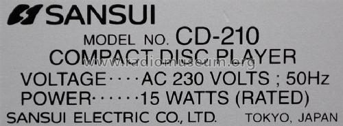 Compact Disc Player CD-210; Sansui Electric Co., (ID = 1652632) Ton-Bild