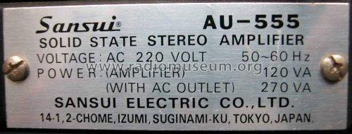 Solid State Stereophonic Amplifier AU-555; Sansui Electric Co., (ID = 218236) Ampl/Mixer