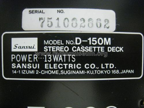 Stereo Cassette Deck D-150M; Sansui Electric Co., (ID = 2120315) R-Player