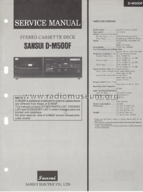 Stereo Cassette Deck D-M500F; Sansui Electric Co., (ID = 1636010) Ton-Bild