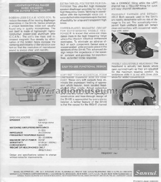 Stereo Headphone SH-15; Sansui Electric Co., (ID = 2381899) Speaker-P