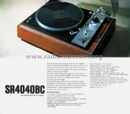 Two-Speed Manual Turntable SR-4040BC; Sansui Electric Co., (ID = 1737960) Ton-Bild