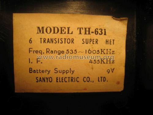 6 Transistor TH631; Sanyo Electric Co. (ID = 2054878) Radio