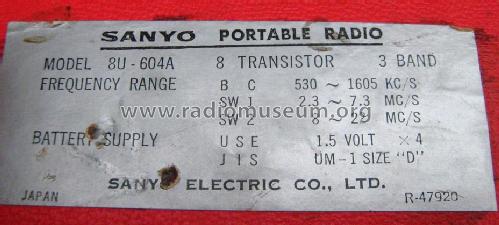 8U-604A; Sanyo Electric Co. (ID = 1436159) Radio