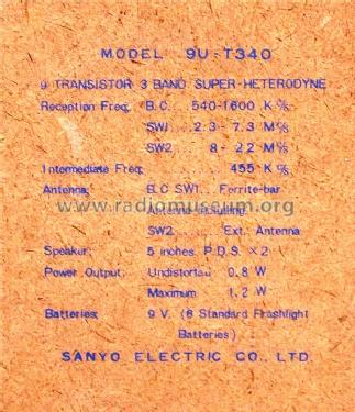 9 Transistor Deluxe All Wave Super Radio 9U-T340; Sanyo Electric Co. (ID = 1600502) Radio