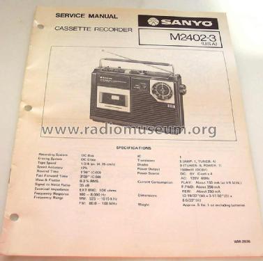AM FM 2Band Radio Cassette Recorder M2402-3; Sanyo Electric Co. (ID = 1474106) Radio