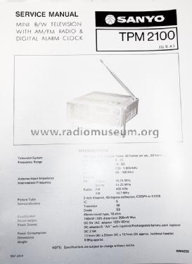 AM/FM Quartz Alarm Clock Radio & TV TPM-2100; Sanyo Electric Co. (ID = 1588580) Fernseh-R