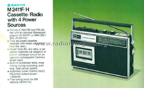 MW/SW1/SW2 Portable Radio Cassette Recorder M-2411H; Sanyo Electric Co. (ID = 1489022) Radio