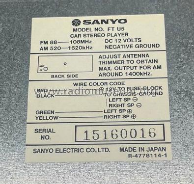 Car Stereo Player FT U5; Sanyo Electric Co. (ID = 2891467) Car Radio