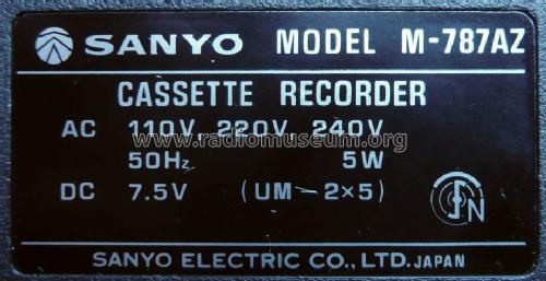 Cassette Recorder M-787AZ; Sanyo Electric Co. (ID = 723555) Reg-Riprod