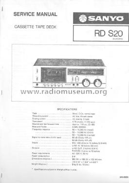 Stereo Cassette Deck RD S20; Sanyo Electric Co. (ID = 2048063) Reg-Riprod